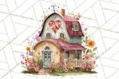 Valentine Heart Homes Clipart, Cozy Cottage Love Clip Art Product Image 5