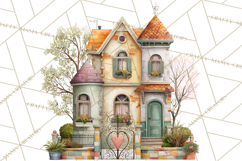 Valentine Heart Homes Clipart, Cozy Cottage Love Clip Art Product Image 4