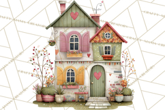 Valentine Heart Homes Clipart, Cozy Cottage Love Clip Art Product Image 3