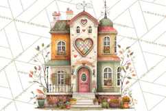 Valentine Heart Homes Clipart, Cozy Cottage Love Clip Art Product Image 5