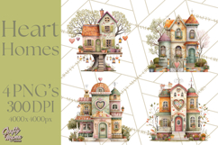 Valentine Heart Homes Clipart, Cozy Cottage Love Clip Art Product Image 1