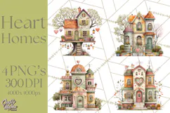 Valentine Heart Homes Clipart, Cozy Cottage Love Clip Art Product Image 1