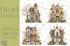Valentine Heart Homes Clipart, Cozy Cottage Love Clip Art Product Image 1