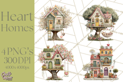 Valentine Heart Homes Clipart, Cozy Cottage Love Clip Art Product Image 1