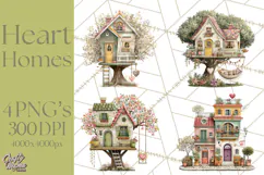 Valentine Heart Homes Clipart, Cozy Cottage Love Clip Art Product Image 1