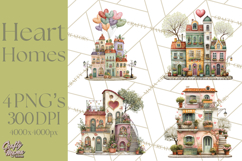 Valentine Heart Homes Clipart, Cozy Cottage Love Clip Art Product Image 1
