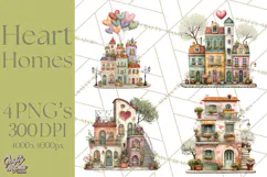 Valentine Heart Homes Clipart, Cozy Cottage Love Clip Art Product Image 1
