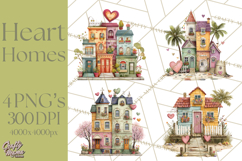Valentine Heart Homes Clipart, Cozy Cottage Love Clip Art Product Image 1