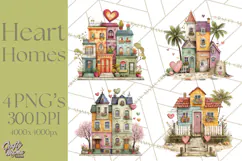 Valentine Heart Homes Clipart, Cozy Cottage Love Clip Art Product Image 1