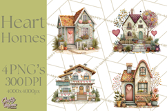 Valentine Heart Homes Clipart, Cozy Cottage Love Clip Art Product Image 1
