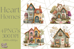 Valentine Heart Homes Clipart, Cozy Cottage Love Clip Art Product Image 1