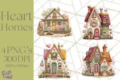 Valentine Heart Homes Clipart, Cozy Cottage Love Clip Art Product Image 1
