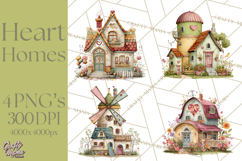 Valentine Heart Homes Clipart, Cozy Cottage Love Clip Art Product Image 1