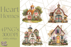Valentine Heart Homes Clipart, Cozy Cottage Love Clip Art Product Image 1