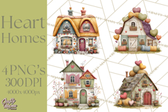 Valentine Heart Homes Clipart, Cozy Cottage Love Clip Art Product Image 1