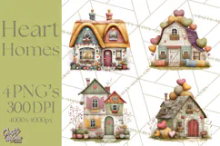 Valentine Heart Homes Clipart, Cozy Cottage Love Clip Art Product Image 1