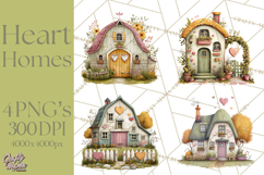 Valentine Heart Homes Clipart, Cozy Cottage Love Clip Art Product Image 1