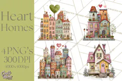 Valentine Heart Homes Clipart, Cozy Cottage Love Clip Art Product Image 1