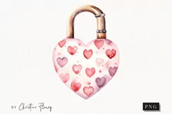Watercolor Valentine Heart Lock PNG | Valentine's Day PNG Product Image 1