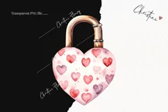 Watercolor Valentine Heart Lock PNG | Valentine's Day PNG Product Image 2
