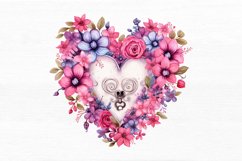 Heart Lock with Flowers Watercolor Sublimation clipart Product Image 2