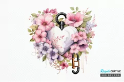 Heart Lock with Flowers Sublimation PNG Clipart Product Image 1