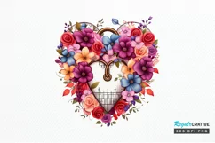 Heart Lock with Flowers Sublimation PNG Clipart Product Image 1