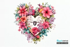 Heart Lock with Flowers Sublimation PNG Clipart Product Image 1