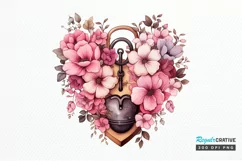 Heart Lock with Flowers Sublimation PNG Clipart Product Image 1