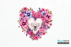 Heart Lock with Flowers Sublimation PNG Clipart Product Image 1