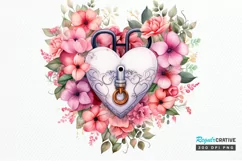 Heart Lock with Flowers Sublimation PNG Clipart Product Image 1