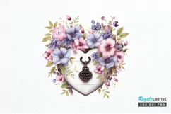 Heart Lock with Flowers Sublimation PNG Clipart Product Image 1