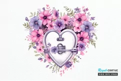Heart Lock with Flowers Sublimation PNG Clipart Product Image 1