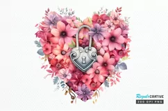 Heart Lock with Flowers Sublimation PNG Clipart Product Image 1