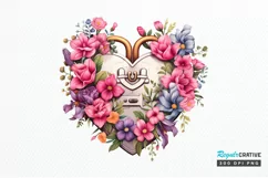 Heart Lock with Flowers Sublimation PNG Clipart Product Image 1