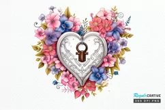 Heart Lock with Flowers Sublimation PNG Clipart Product Image 1