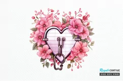 Heart Lock with Flowers Sublimation PNG Clipart Product Image 1