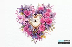 Heart Lock with Flowers Sublimation PNG Clipart Product Image 1