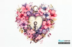 Heart Lock with Flowers Sublimation PNG Clipart Product Image 1