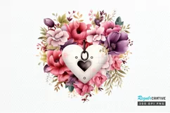 Heart Lock with Flowers Sublimation PNG Clipart Product Image 1