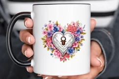 Heart Lock with Flowers Sublimation PNG Clipart Product Image 2