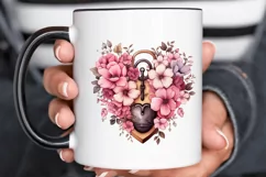 Heart Lock with Flowers Sublimation PNG Clipart Product Image 2