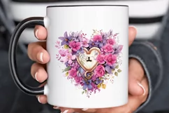 Heart Lock with Flowers Sublimation PNG Clipart Product Image 2