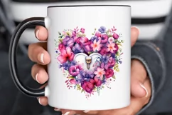 Heart Lock with Flowers Sublimation PNG Clipart Product Image 2