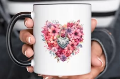 Heart Lock with Flowers Sublimation PNG Clipart Product Image 2
