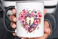Heart Lock with Flowers Sublimation PNG Clipart Product Image 2