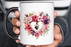 Heart Lock with Flowers Sublimation PNG Clipart Product Image 2