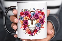 Heart Lock with Flowers Sublimation PNG Clipart Product Image 2