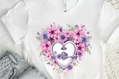 Heart Lock with Flowers Sublimation PNG Clipart Product Image 3