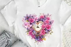 Heart Lock with Flowers Sublimation PNG Clipart Product Image 3